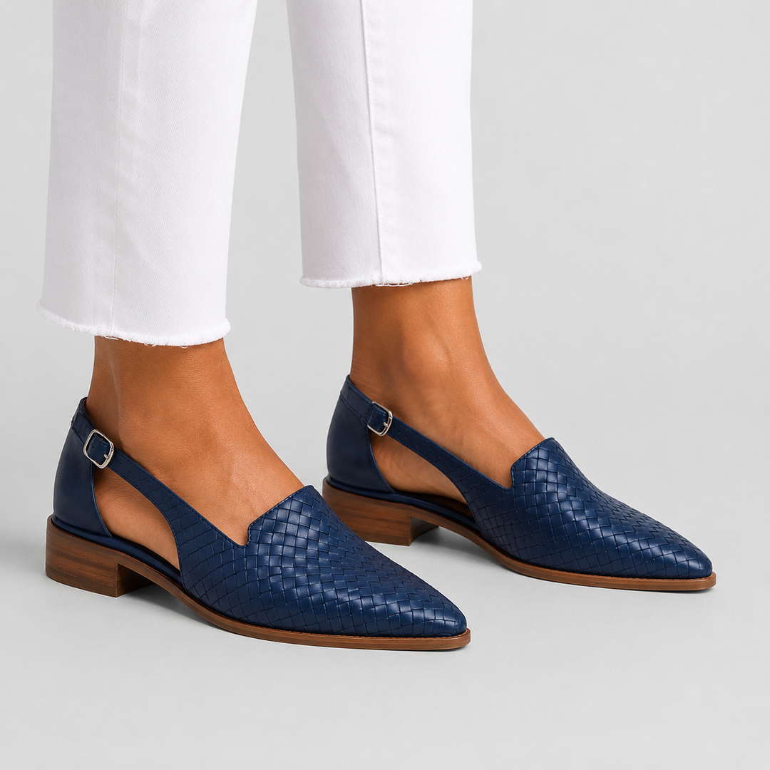 Simone | Gevlochten Mocassins met Achterband